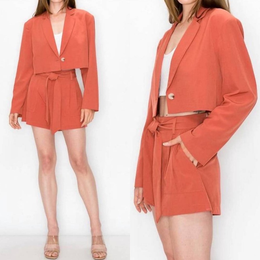 NWT GeeGee Bertrand Blazer Set S Adobe Rose Cropped High Waisted Western‎ Chic